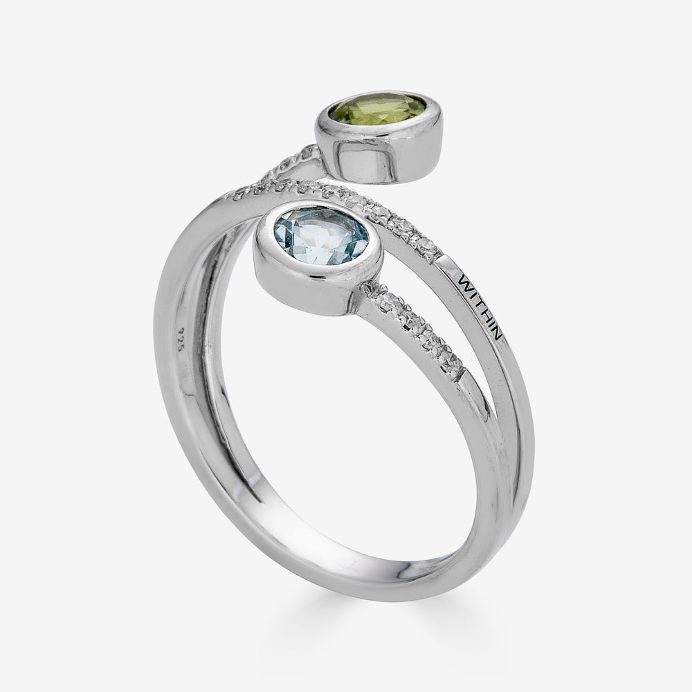 Spiral Ring with Peridot and Blue Topaz