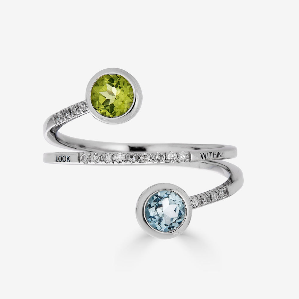 Spiral Ring with Peridot and Blue Topaz