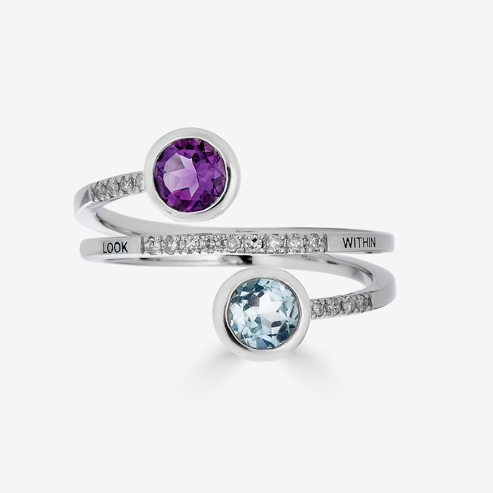 Spiral Ring Amethyst and Blue Topaz