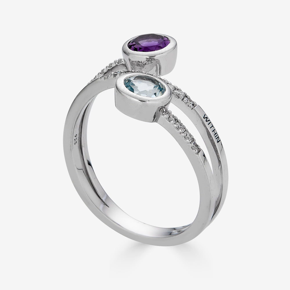 Spiral Ring Amethyst and Blue Topaz